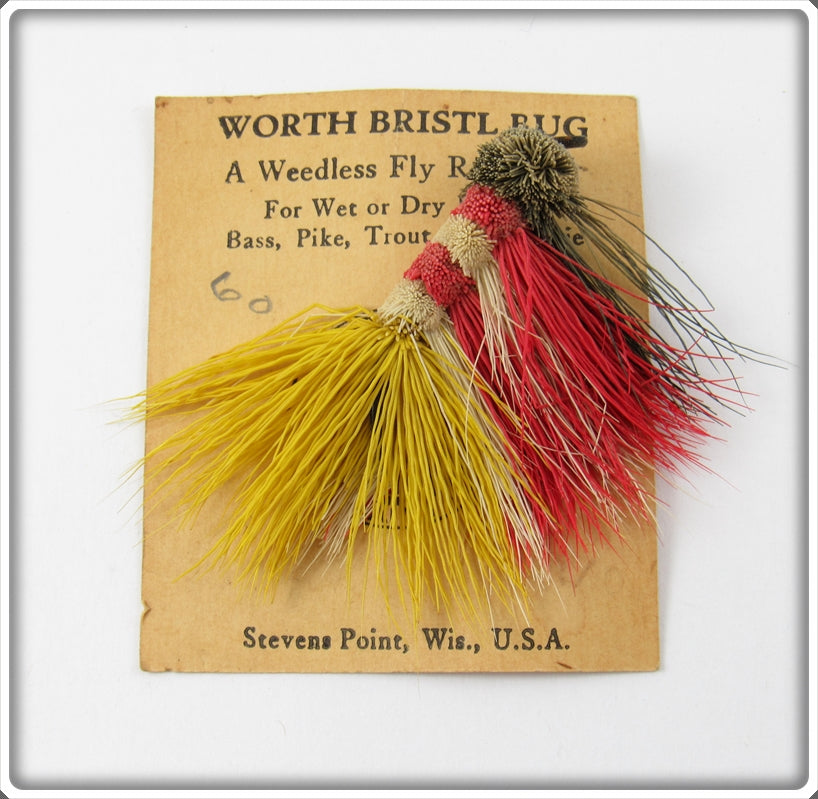 Vintage Worth Bristl Bug Fly Rod Lure On Card