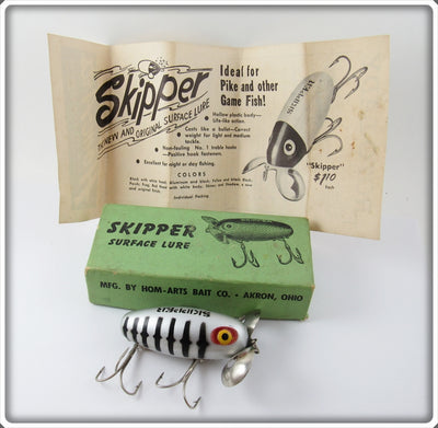 Vintage Hom Arts Bait Co Aluminum & Black Skipper Lure In Box