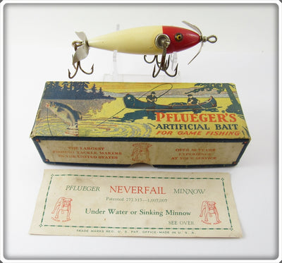 Pflueger White Red Head Neverfail Minnow In Correct Blue Border Box