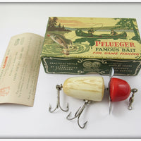 Vintage Pflueger 3796 White Red Head Globe Lure In Correct Box 