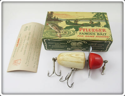 Vintage Pflueger 3796 White Red Head Globe Lure In Correct Box 