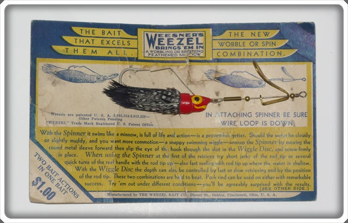Vintage Weesner's Weezel Lure On Card 