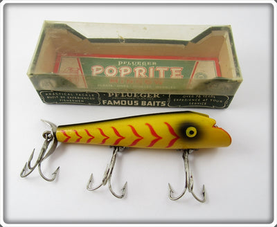Vintage Pflueger Yellow Body Red Stripe PopRite Lure In Box 8543