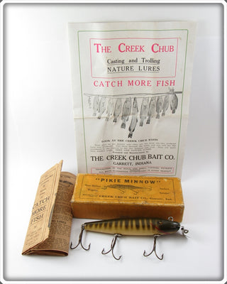 Vintage Creek Chub Intro Pikie Lure In Box With Catalogs