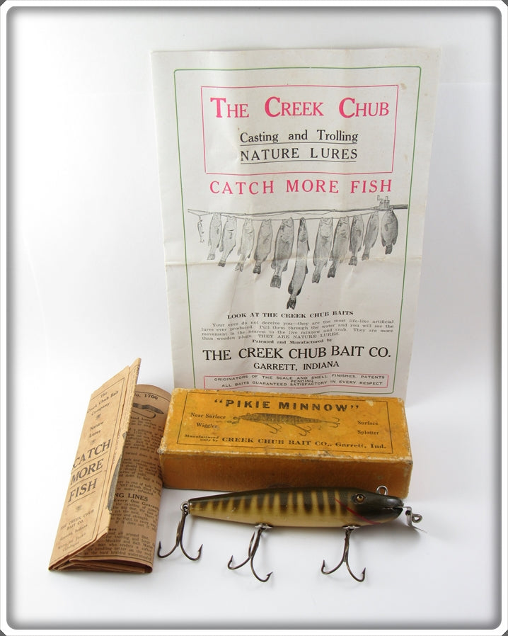 Vintage Creek Chub Intro Pikie Lure In Box With Catalogs For Sale | Tough Lures Vintage Creek Chub Intro Pikie Lure In Box With Catalogs For Sale | Tough Lures
