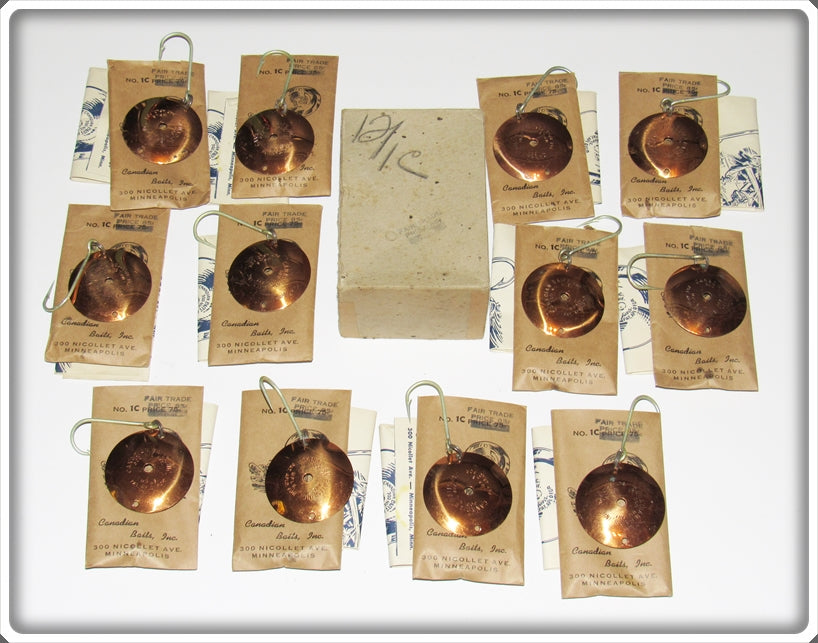 antique fishing lures spoons Canadian Baits Inc Dealer Box Of 12 Copper Round Spoons For Sale