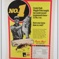 Vintage 1976 Creek Chub Wigglefish World Record Bass Ad