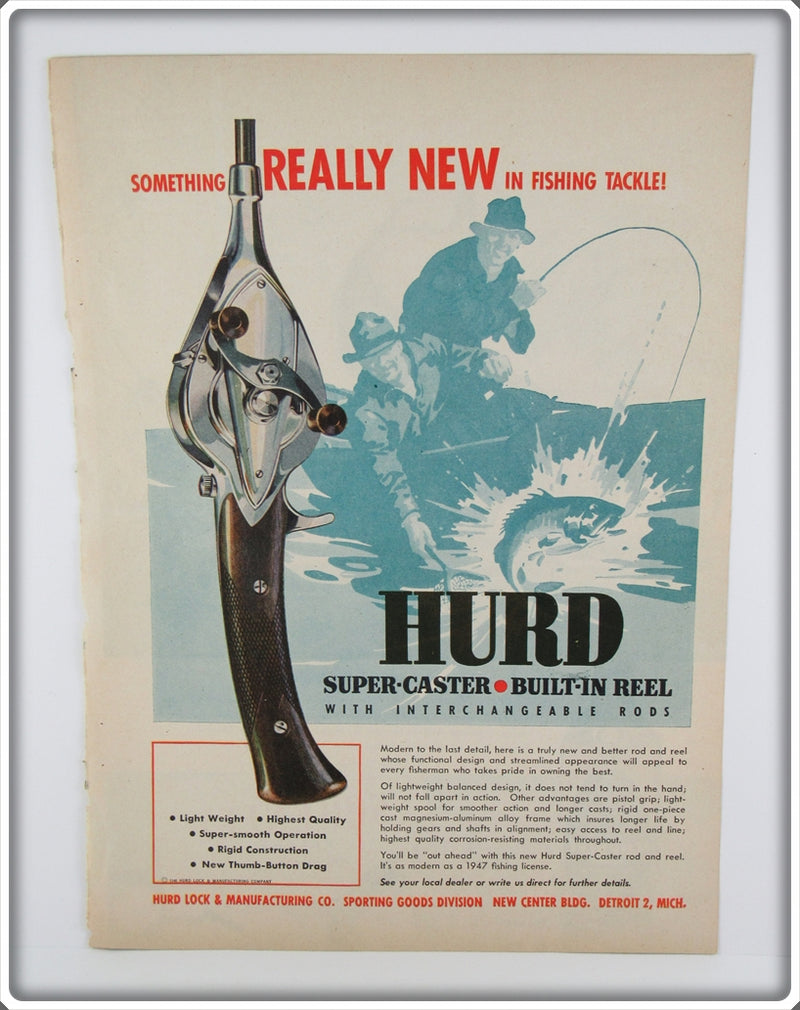 Vintage 1946 Hurd Super Caster Ad For Sale | Tough Lures Vintage 1946 Hurd Super Caster Ad For Sale | Tough Lures