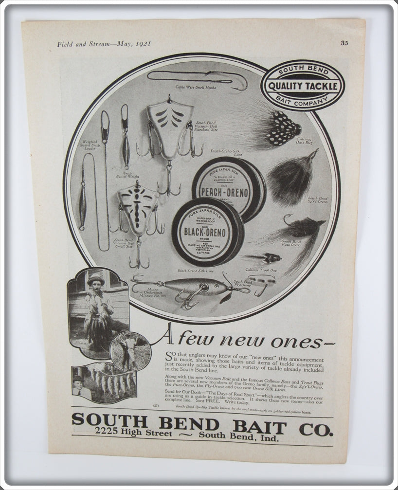 Vintage 1921 South Bend Vacuum Bait, Line & More Ad