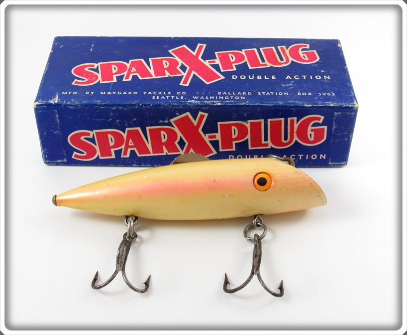 Vintage Maygard Tackle Co Pearl Pink SparX Salmon Plug In Box For Sale