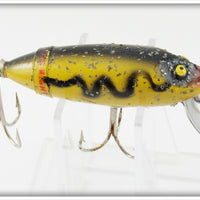 South Bend SSY Silver Speckled Yellow Body Black Shadow Wave Fish Obite In Box