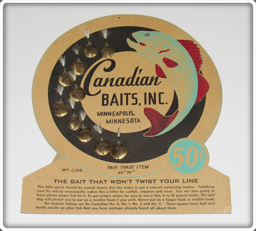 Canadian Baits Inc Brass 00 Round Spoon Dealer Display