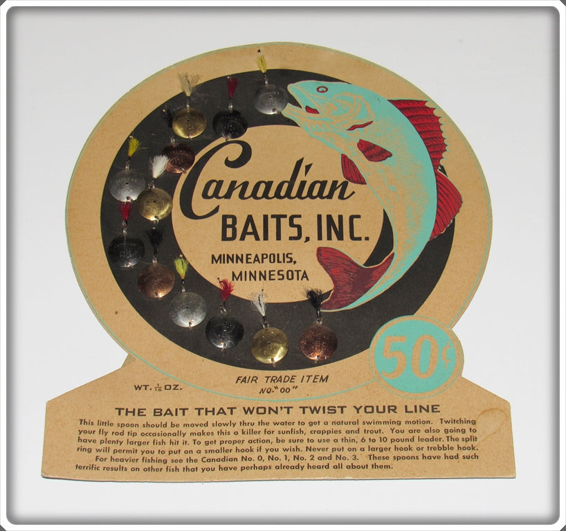 Canadian Baits Inc Multi Color 00 Round Spoon Dealer Display