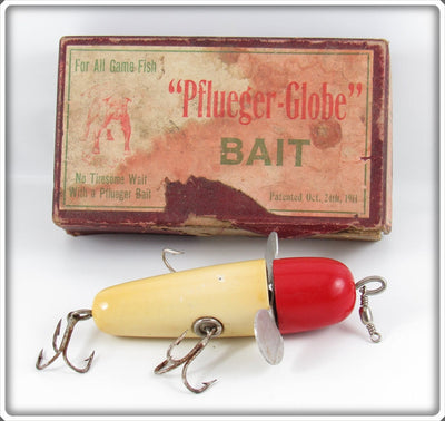 Vintage Pflueger Red & White Globe Bait Lure In Maroon Box 