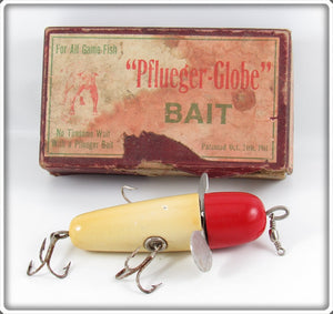 Vintage Pflueger Red & White Globe Bait Lure In Maroon Box 