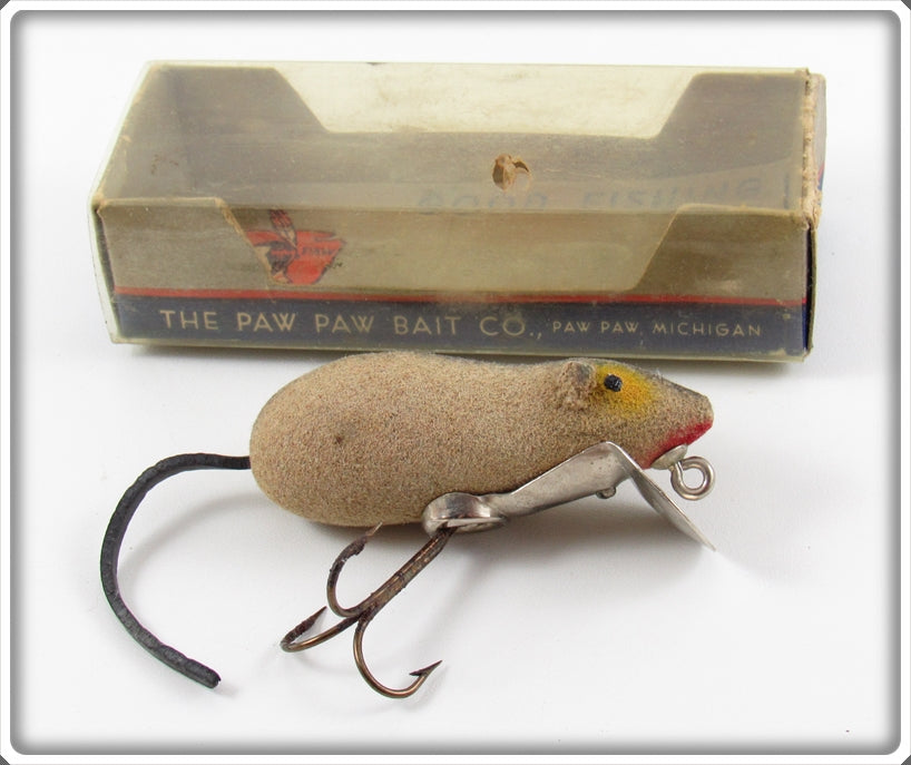 Vintage Paw Paw Grey Fur Finish Mouse Lure In Box 59