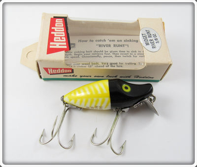 Vintage Heddon Black Head Yellow Shore Midget River Runt Lure 9010 BHY