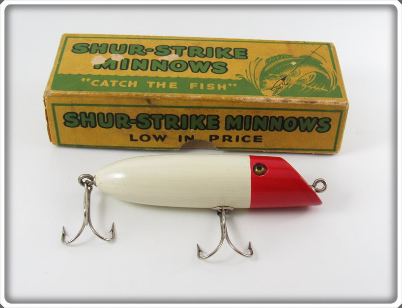 Vintage Shur Strike Red & White Slant Nose Lure In Box A2