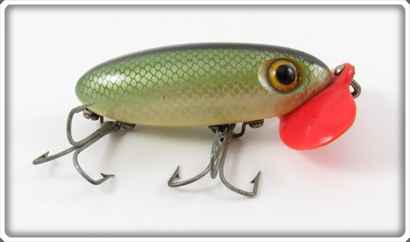 Vintage Fred Arbogast Green Scale Plastic Lip Jitterbug Lure