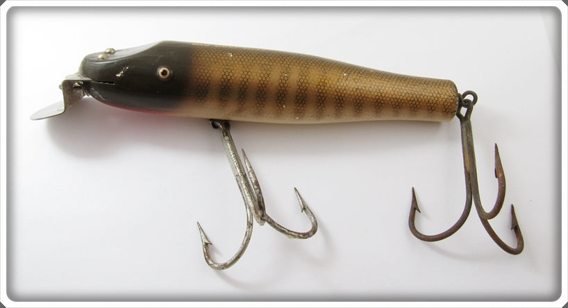 Creek Chub Pikie Minnow Perch old wood fishing lure & a box glass eyes Creek Chub Pikie Minnow Perch old wood fishing lure & a box glass eyes