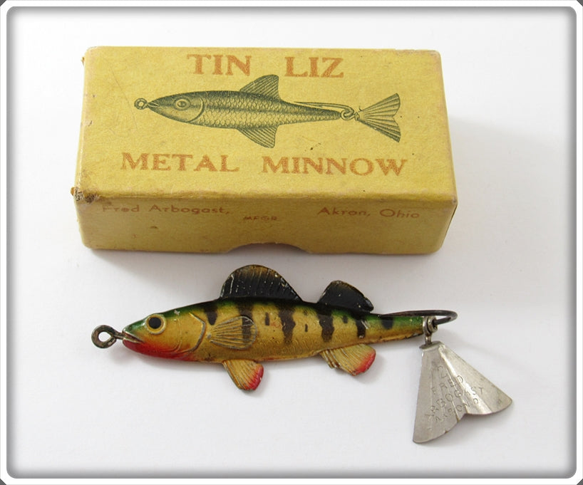 Vintage Fred Arbogast Tin Liz Walleye Minnow Lure In Box