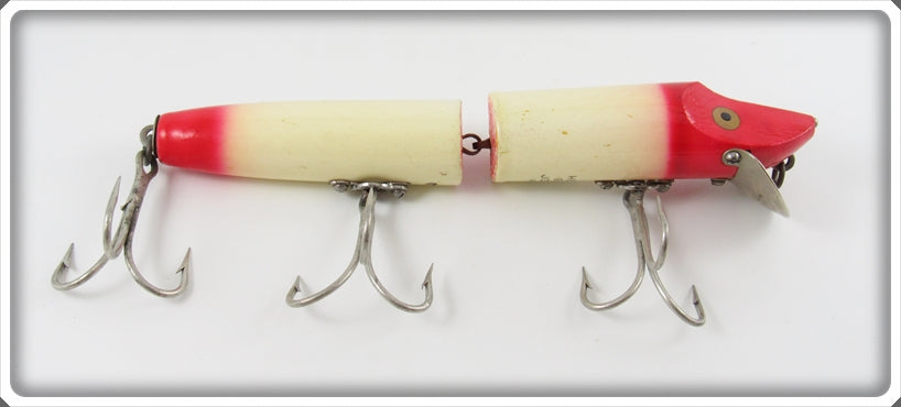 antique fishing lure toilet seat Vintage Heddon Red Head White Early Giant Jointed Vamp 7350 RH