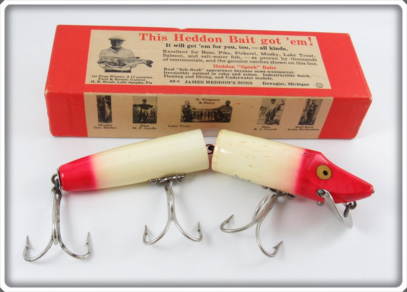 Heddon Red Head White Early Giant Jointed Vamp In Box