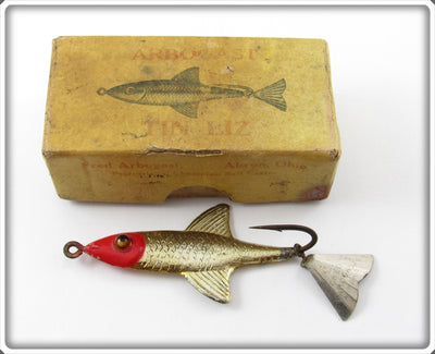 Vintage Fred Arbogast Red Head Tin Liz Lure In Box 
