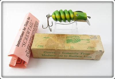 Vintage Zink Artificial Bait Co Green Screwtail Lure In Box 