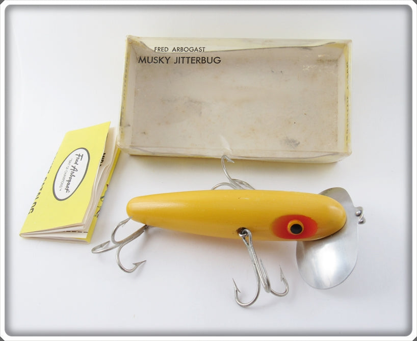 Vintage Arbogast Yellow Musky Jitterbug Lure In Box 700 Y 