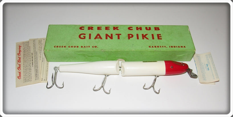 creek chub giant pikie fishing lure Vintage Creek Chub Red & White Giant Jointed Pikie In Box 802 For Sale
