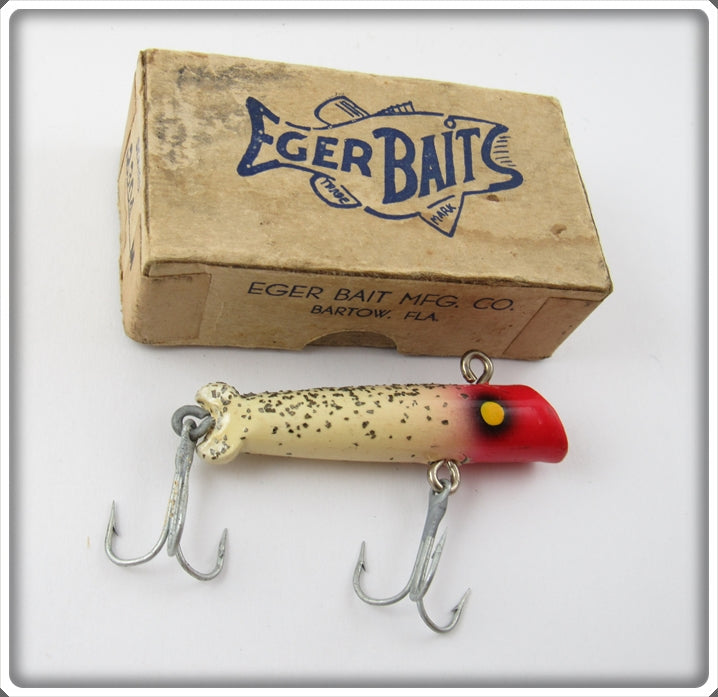 Vintage Eger Red Head With Glitter Pier Bait In Box 2304 M