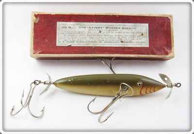 J. L. Clark Manufacturing Co Musky Size The Expert Wooden Minnow No. 0 In Box