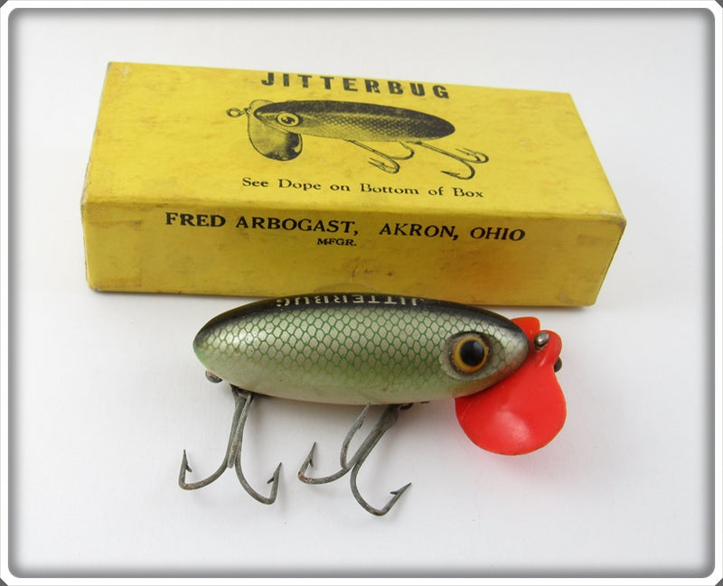 Arbogast Green Scale Plastic Lip Jitterbug Lure In Box For Sale