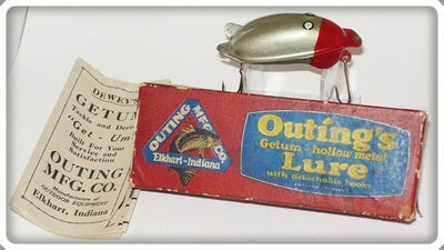 Vintage Outings Mfg Co Dewey's Getum Silver Red Head Lure In Box