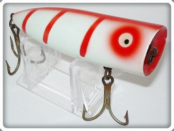 Vintage Heddon White With Red Stripes Big Chugg Lure 9550 RWS For