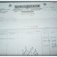 Creek Chub Bait Company Invoice For Strawberry Spotted Triple Jointed Pikies