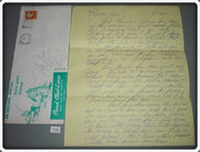 Vintage Creek Chub Bait Company Signed Letter From Harry Heinzerling
