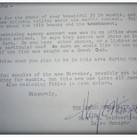 Creek Chub Bait Company Signed Letter From Harry Heinzerling