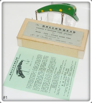 R K Tackle Co Green & Yellow Hollowhead Lure In Box GY