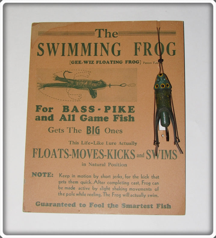 Gee Wiz Bait Co Swimming Floating Frog On Dealer Card