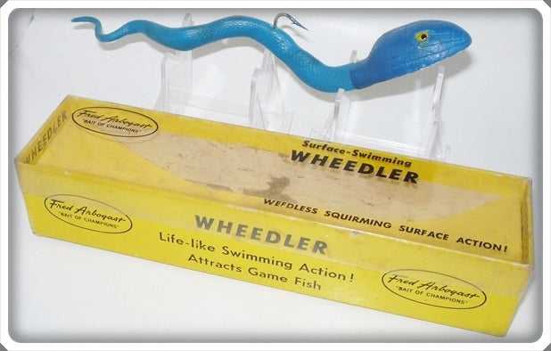 Vintage Fred Arbogast Blue Wheedler Snake Lure In Box