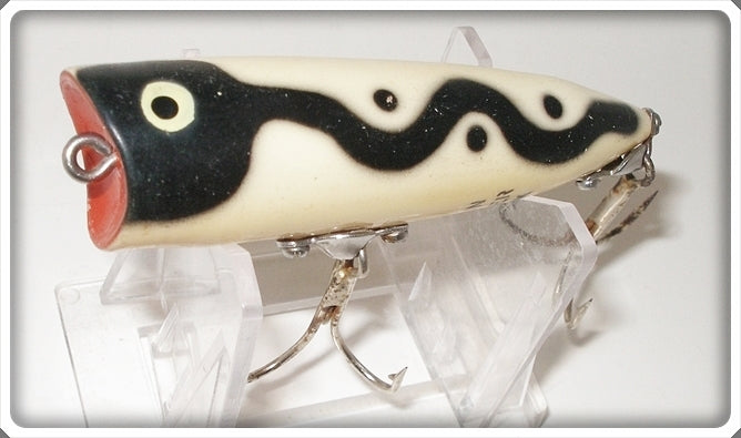 Vintage Heddon White With Black Snake Line Chugger Lure 9540