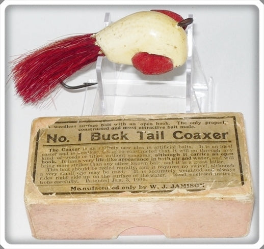 W.J. Jamison Red & White No 1. Buck Tail Coaxer Lure In Box
