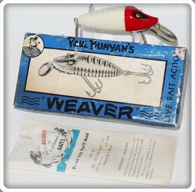 Vintage Paul Bunyan's Red Head White Weaver Lure In Box 