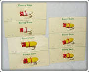 Vintage Emery Yellow & Red And Red & White Fly Rod Lures On Cards