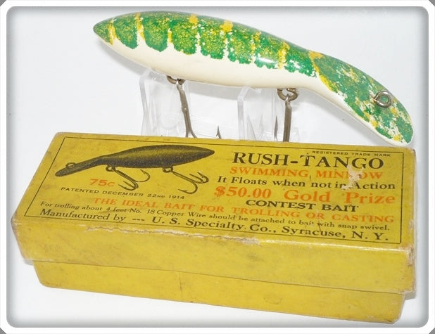U.S. Specialty Co Green & Yellow Rush Tango Swimming Minnow In Box