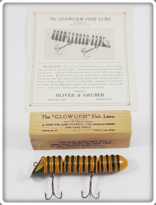 Vintage Oliver & Gruber Yellow & Green Glowurm Fish Lure In Box