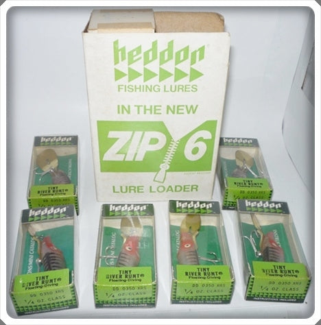 Vintage Heddon Zip 6 Lure Holder With Silver Shore Tiny River Runts