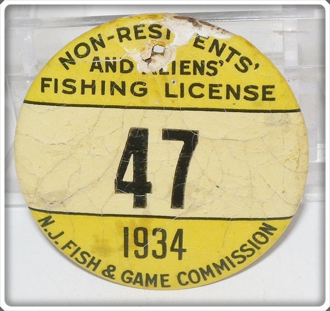 New Jersey Fish & Game Commission 1934 Non Residents And Aliens Fishing License Pin